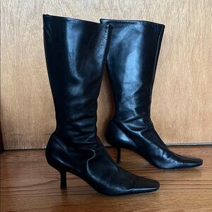 Prada Black Leather Pointed Toe Stiletto Boots 39 Made in Italy Y2K